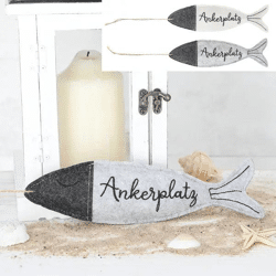 Maritime Filzdeko Fische | Ankerplatz Design | Set aus 2 | Ca. 24cm x 7cm | Küsten-Dekoration