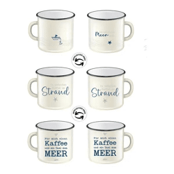 Maritime Metallbecher mit Henkel, 3er-Set Verschiedene Designs – Nautisches Tassenset