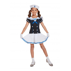 Matrosin-Kostüm für Kinder: Mittlere Größe 7-9 Jahre, Nautisches Mädchen-Outfit