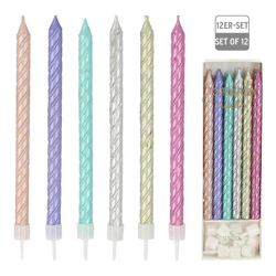 Metallic Tortenkerzen mit Haltern, 12er Set, Elegante Dekoration - 100 Zeichen