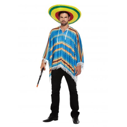 Mexikanischer Poncho für Erwachsene, Traditionelles Design, Blau – Ideal für Feste & Partys