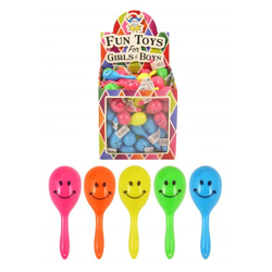 Mini-Maracas mit Smileys, 7 cm, 5 verschiedene Farben, Musikinstrumente für Kinder und Partys