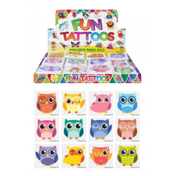 Mini-Tattoos Eulen, 4 cm, 12 verschiedene Motive, temporäre Kindertattoos
