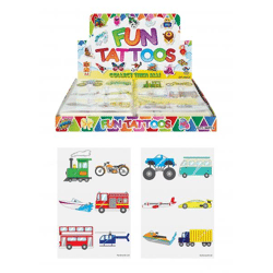 Mini-Tattoos Fahrzeuge, 4 cm, 6 Stück pro Karte, 2 Sorten – temporäre Kinder-Tattoos