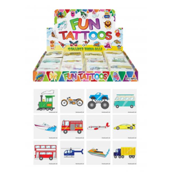 Mini-Tattoos Fahrzeuge, 4cm, Sortiment mit 12 Motiven, Kinder Temporäre Tattoos