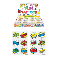 Mini tattoos in comic style, 4 cm, 6 pieces per card, 2 designs - Children's party accessories