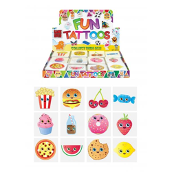 Mini-Tattoos mit Foodie-Gesichttern, 4 cm, sortierte Designs, 12 Stück - Temporäre Hauttattoos