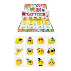 Mini-Tattoos mit Smiley-Motiven, 4 cm, 12 verschiedene Stile, ideal für Kinderpartys