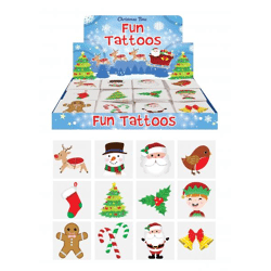 Mini-Weihnachtstattoos, 4 cm, sortiert, 12 Stück - Temporäre Hauttattoos für Festtage