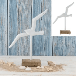 Mittelgroße Alu-Möwenfigur in Weiß mit Mango-Akzenten - Höhe ca. 29cm