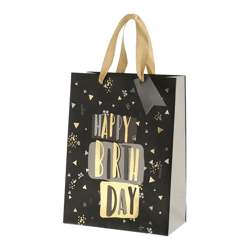 Mittlere Geschenktüte Happy Birthday, Schwarz, Elegantes Design, 23 cm
