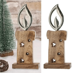 Mittlere Kerze mit Silberflamme auf Sockel - Elegantes Deko-Element, 37cm