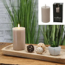 Mittlere Rustikale Graue LED Kerze 'New Flame', 7,5x12,5cm - Stilvolles Licht