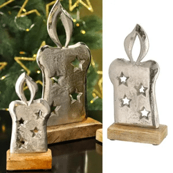 Mittlere Silberne Kerze auf Standfuß - Stilvolles Dekor, ca. 21cm Höhe