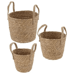 Naturfaser Aufbewahrungskörbe mit Tragegriffen, 3er Set, Umweltfreundlich