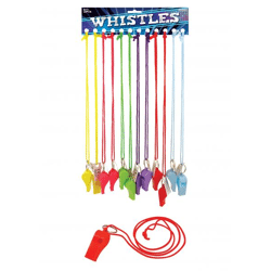 Neon-Kunststoffpfeife 5,5 cm mit 6 Farben und 80 cm langen Kordeln, ideal für Sport und Sicherheit