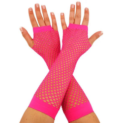 Neonpinke Lange Netz-Handschuhe – Verfügbares Partyzubehör