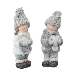 Niedliche Winterkinder-Figuren, Set aus 2, klein, ca. 15 cm hoch - Festliche Weihnachtsdekoration