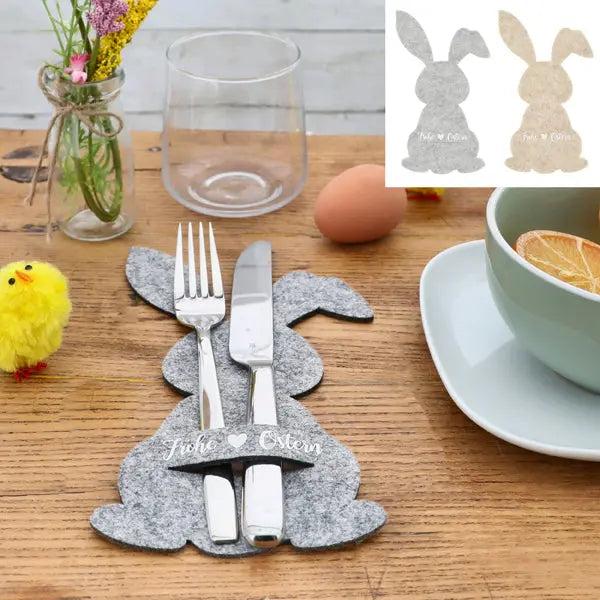 Osterhasen Besteckhalter aus Filz, 2er-Set - Dekorative Tischaccessoires