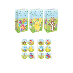 Ostertüte mit 3 cm großen Aufklebern – 13 x 25 x 8 cm, 3 verschiedene Designs, 6 verschiedene Aufkleber, Frühlings-Geschenktüte