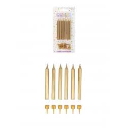 Party-Kerzen Gold, 7,8 cm mit Haltern - Set mit 6 Stück für festliche Anlässe