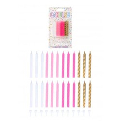 Party-Kirschen-Set, 24-teilig, 6 cm, in Weiß, Pink & Gold, inkl. 12 Kerzenhalter