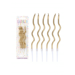 Partykerzen Gold, 12 cm, Gewellt mit Haltern, 6 Stück - Ideal zum Feiern & Dekorieren