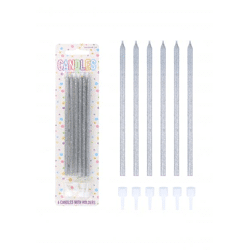 Partykirschen 14 cm, silber mit Glitzer, 6 Stück inklusive Halfter