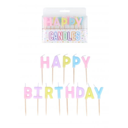 Pastellfarbene Happy Birthday Kerzen, 13Er-Set, 2-2,8 cm - Bunte Geburtstagskerzen