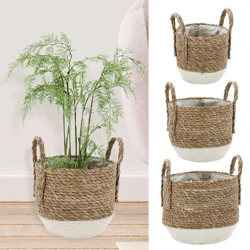 Pflanzkorb Set aus Cattail, Bauchige Form, 3er Set, Weiß/Natur – Umweltfreundliche Deko