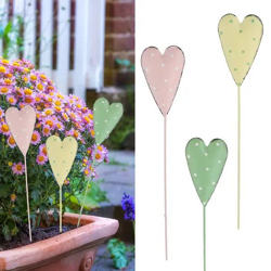 Pflanzstecker Herz, 3er-Set, 31 cm hoch – Dekorative Gartenstecker | Rustikale Pflanzenmarker