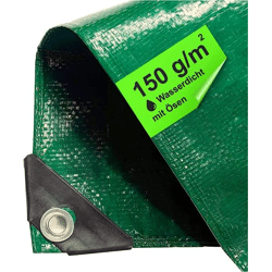 Plane 6x10 Meter wasserdicht - 150 g/m² grün, Abdeckplane mit Ösen für Zeltunterlage - Gewebeplane - Zeltplane - Bauplane (6x10m)