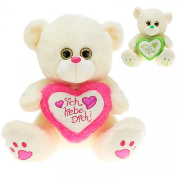 Pl&uuml;sch B&auml;r mit Herz Neon 25cm