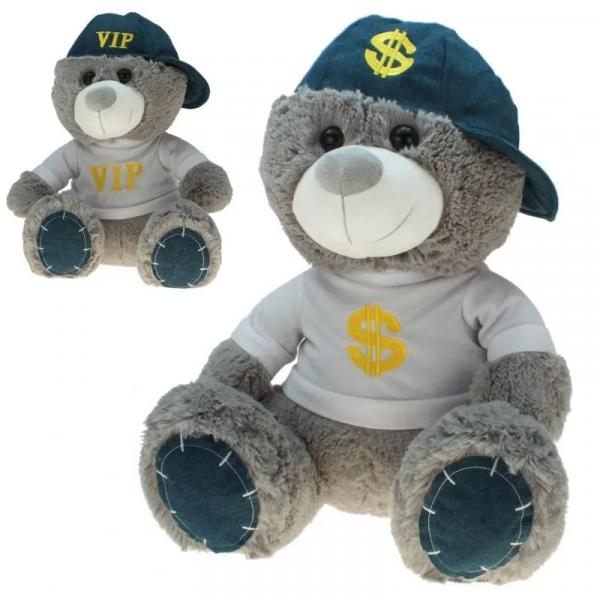 Pl&uuml;schb&auml;r "VIP & Dollar" mit goldenen Zeichen, 80 cm