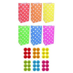 Polka Dots Tasche mit Smile Face Aufklebern, Medium, 3Er Set, 13x25x8 cm, 6 verschiedene Farben