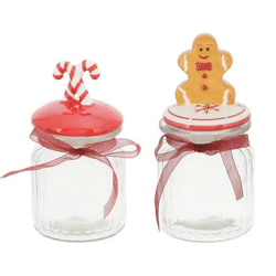 Produkttitel: 2er Set Kleine Weihnachts-Vorratsgläser mit Deckel - Festliche Motive, 15cm Höhe