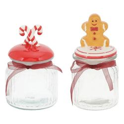 Produkttitel: 2er-Set Mittelgroße Weihnachts-Vorratsgläser mit Deckeln - Festliches Design, 18cm
