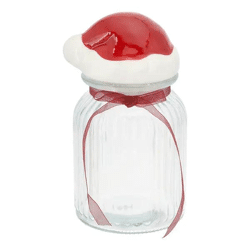 Produkttitel: Großes Aufbewahrungsglas mit Deckel - Weihnachtsmützen-Design, 23cm Höhe