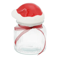 Produkttitel: Mittleres Weihnachts-Vorratsglas mit Deckel - Santa-Mützen-Design, 18cm Höhe