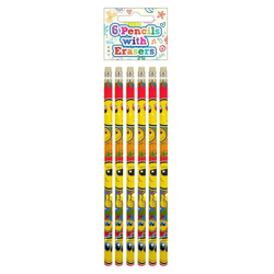 Radierstifte in voller Größe mit Smiley-Design, 6er-Pack – ideal für Schule und Büro
