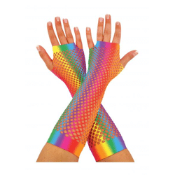 Rainbows Pride Long Fischnetz Handschuhe – Buntes Partyzubehör für Erwachsene