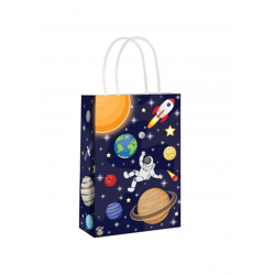Raum-Thema Geschenktüte mit Griffen, 14x21x7 cm, Weltraum-Design