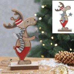 Rentier auf Fuß, ca. 15 cm hoch – Rustikale Weihnachtsdeko | Holz-Festtagsdeko