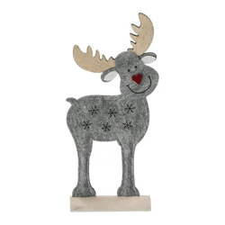 Rentier Comet Filz stehend auf Holzsockel 32 cm – Deko-Rentier | Stilvolle Weihnachtsdeko