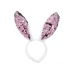 Rosa Pailletten Hasenohren Haarband, Kuscheliges Fell, 29x23cm – Perfekt für Partys & Kostüme