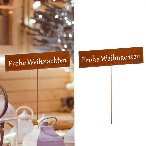 Rostiger Gartenstecker 'Frohe Weihnachten', Klein, L&auml;nge 30 cm