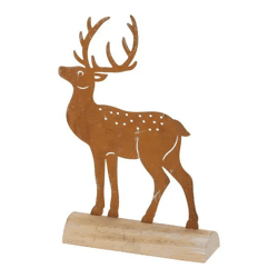 Rostiges Großes Rentier auf Holzbasis, Höhe ca. 23cm - Dekoratives Weihnachtselement