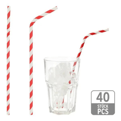 Rot-weiße Trinkhalme, 20cm, 40 Stück - Bunte Party-Strohhalme