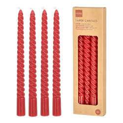 Rote Gedrehte Stabkerzen, Groß, 4er-Set, 25cm Höhe - Elegante Beleuchtung