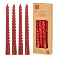 Rote Gedrehte Stabkerzen, Klein, 4er-Set, 20cm Höhe - Stilvolles Flair